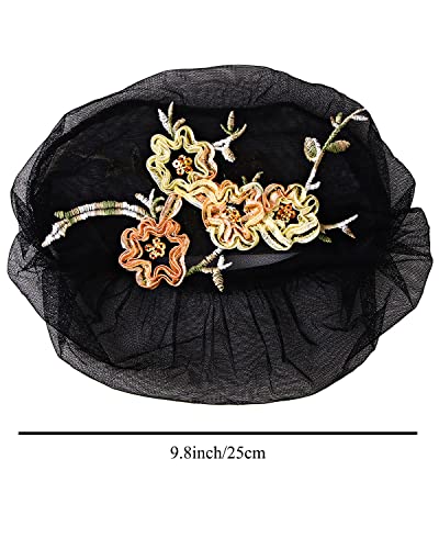 VIJIV Fascinators Derby Feather Hat for Women Tea Party French Lace Tulle Cap Embroidered Bridal Headpiece Gatsby 1920s Flapper Accessories for Bride Inspired Headband Black