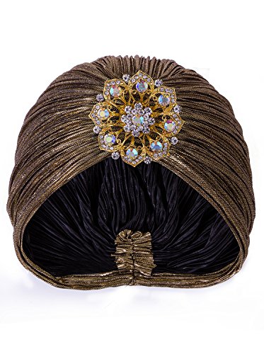 VIJIV Women's Vintage Lurex Knit Turban Beanie Hats Headwraps for 1920s Cocktail Party Gold